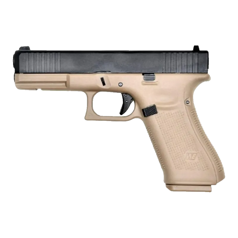 Pistolet GBB WE W17F Gen5 noir et tan, vue de profil gauche
