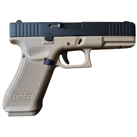 Pistolet airsoft WE W17F Gen5 GBB noir et tan vue profil