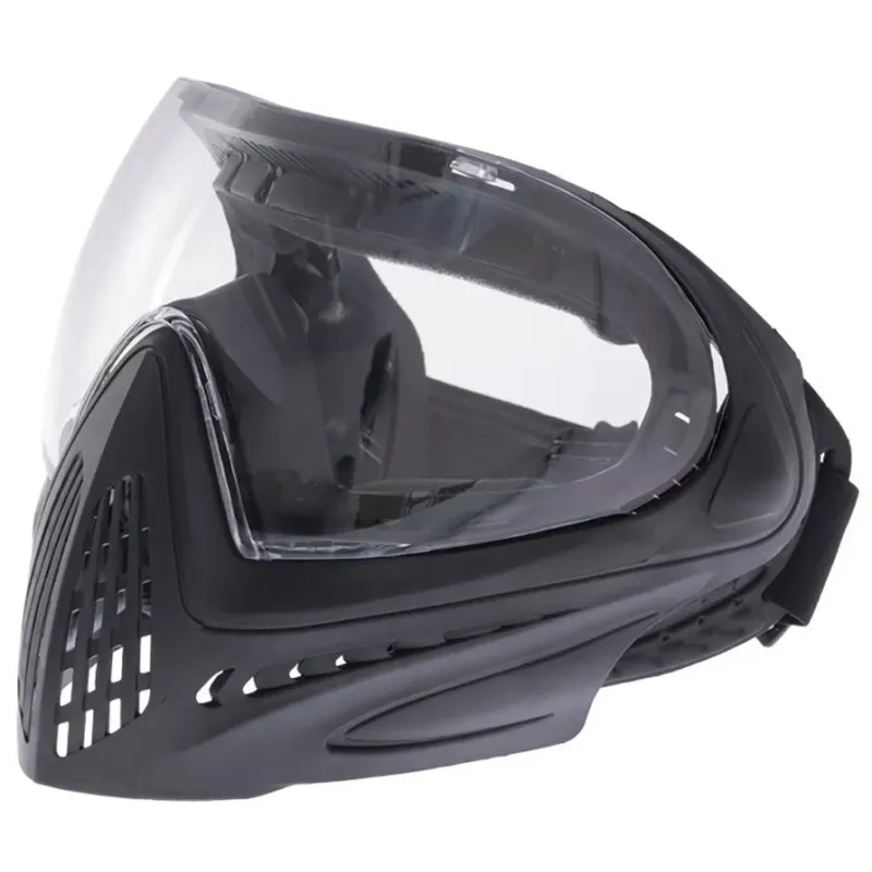 Masque complet FMA F1 noir à écran transparent, vue de trois quarts avant