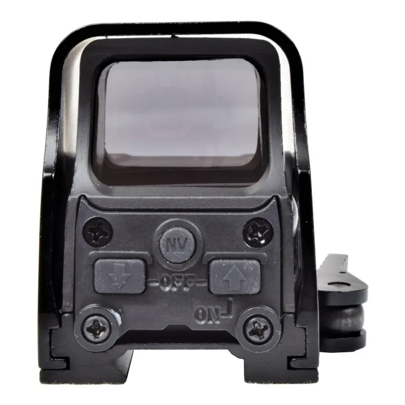 Viseur JS-Tactical 554B, vue arrière avec boutons de luminosité fléchés, repères OFF et ON