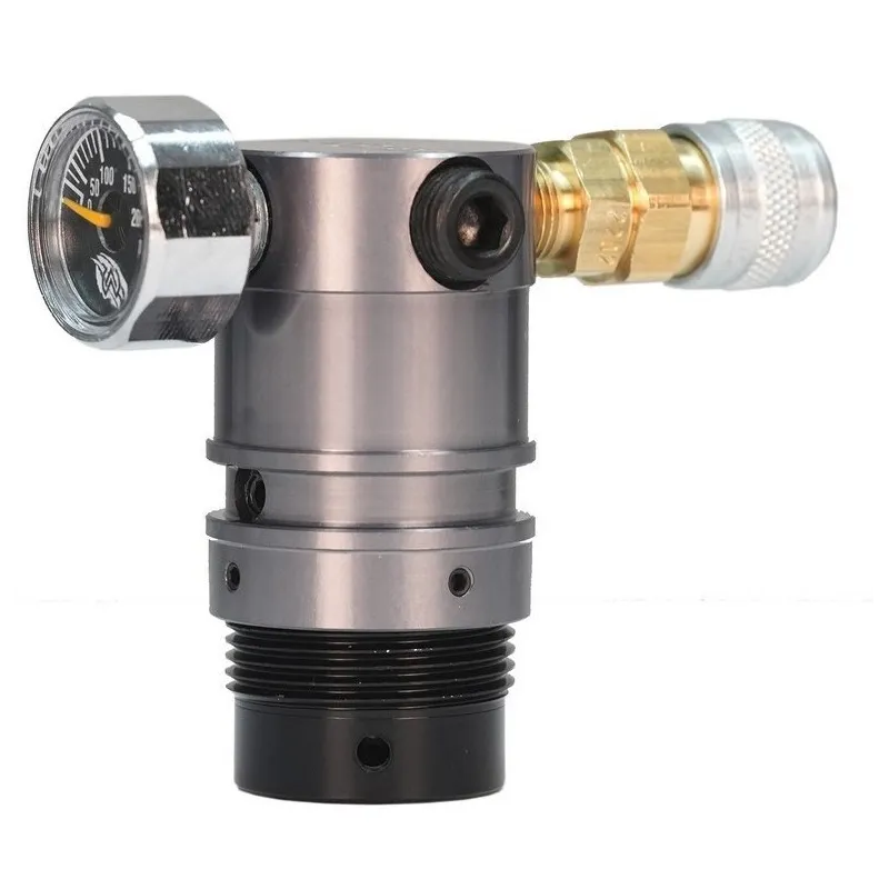 Régulateur HPA Wolverine Storm catégorie 5 gris, vue de profil manomètre et raccord