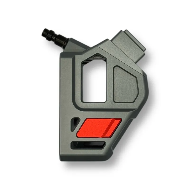 Adaptateur HPA Airtac T1P Founders Edition gris et rouge seul, vue de profil avec cran de chargeur rouge