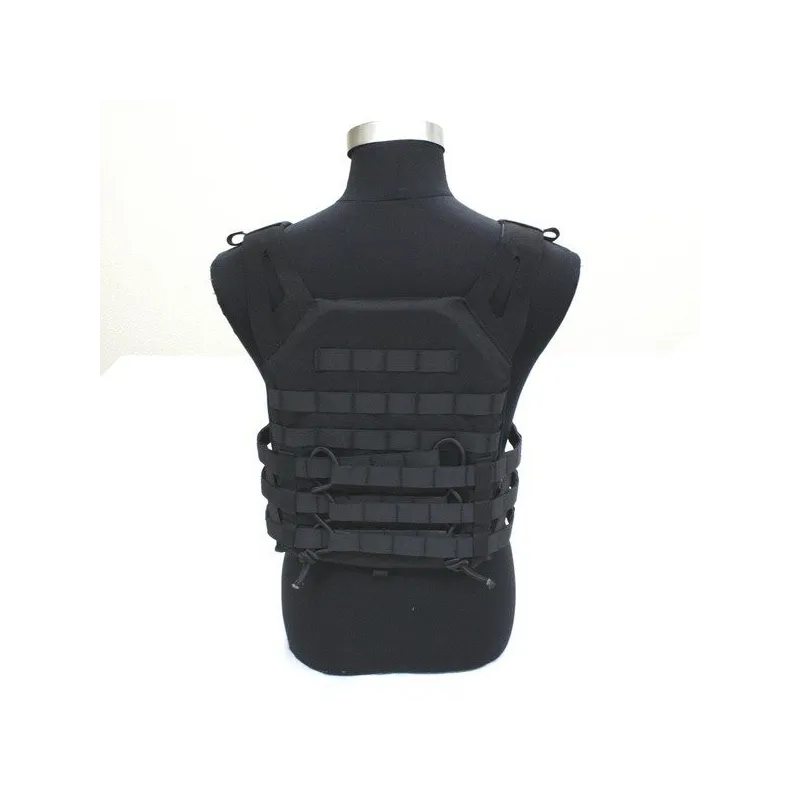 Gilet type JPC Tactical Ops noir sur mannequin, vue de dos avec rangées MOLLE