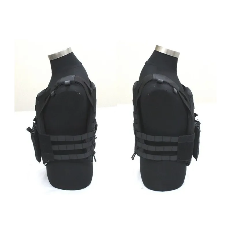 Gilet type JPC Tactical Ops noir, vues de côté avec bandes latérales MOLLE