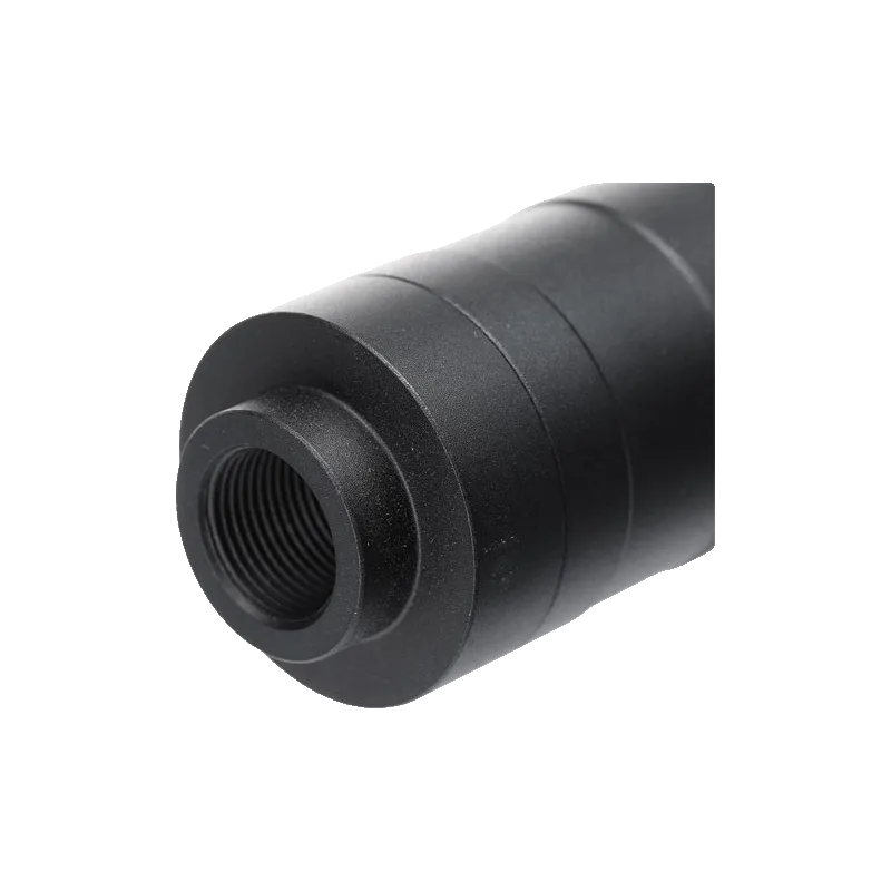 Silencieux CYMA noir, gros plan de l'embout fileté 14 mm CCW