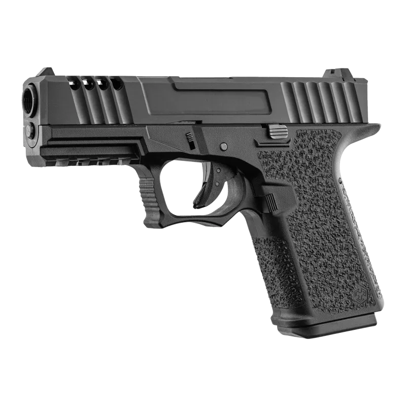 Pistolet GBB AW Custom VX9100 noir, vue 3/4 gauche, canon fileté