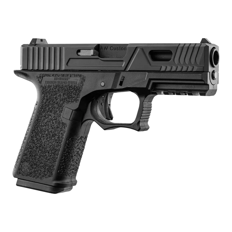 Pistolet GBB AW Custom VX9300 noir, vue 3/4 côté droit, marquage AW Custom