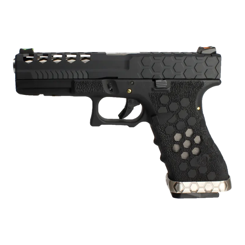 Pistolet GBB AW Custom VX0101 hex cut noir, vue de profil gauche