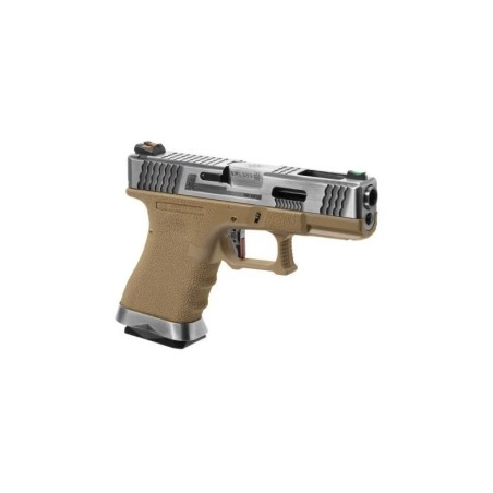 WE - Pistolet GBB G-Force 19 SV Barrel Métal Version - Tan et Argent