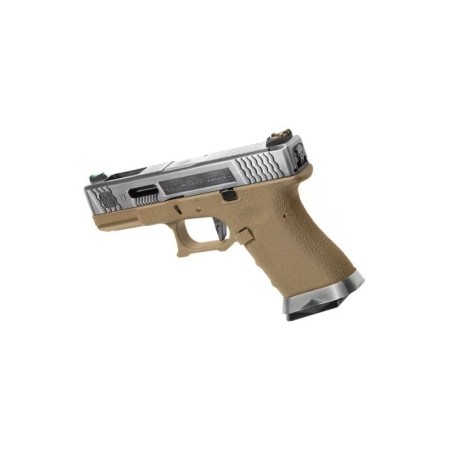 WE - Pistolet GBB G-Force 19 SV Barrel Métal Version - Tan et Argent