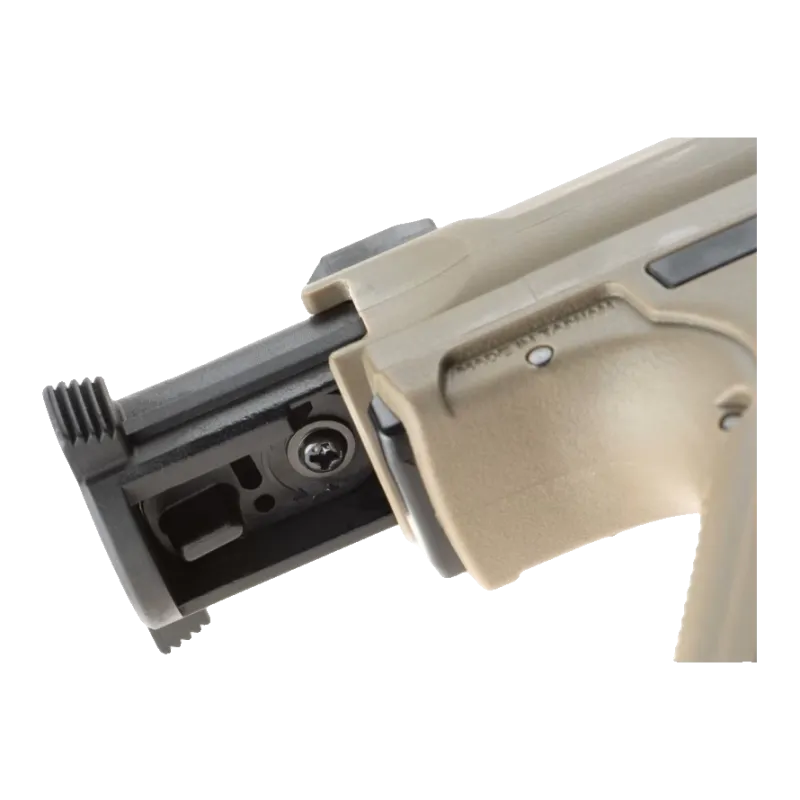 Action Army AAP-01 tan, gros plan de l'arrière de la culasse