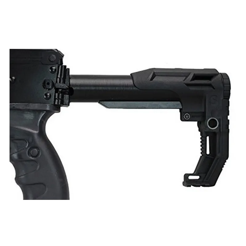 Crosse compacte Slong Airsoft noire montée sur réplique, vue de profil côté droit