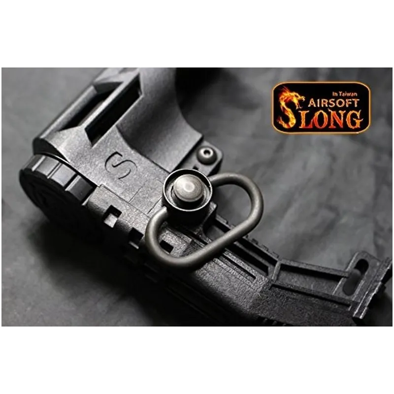 Crosse compacte Slong Airsoft noire, détail du point d'attache de sangle QD
