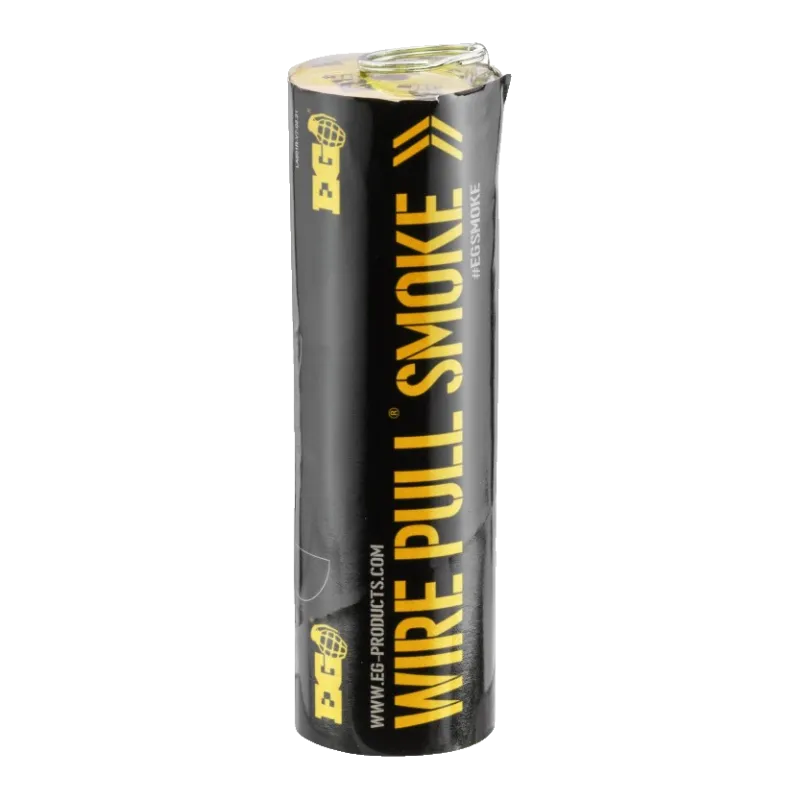 Fumigène Enola Gaye WP40 jaune Wire Pull debout, marquage EG et Wire Pull Smoke