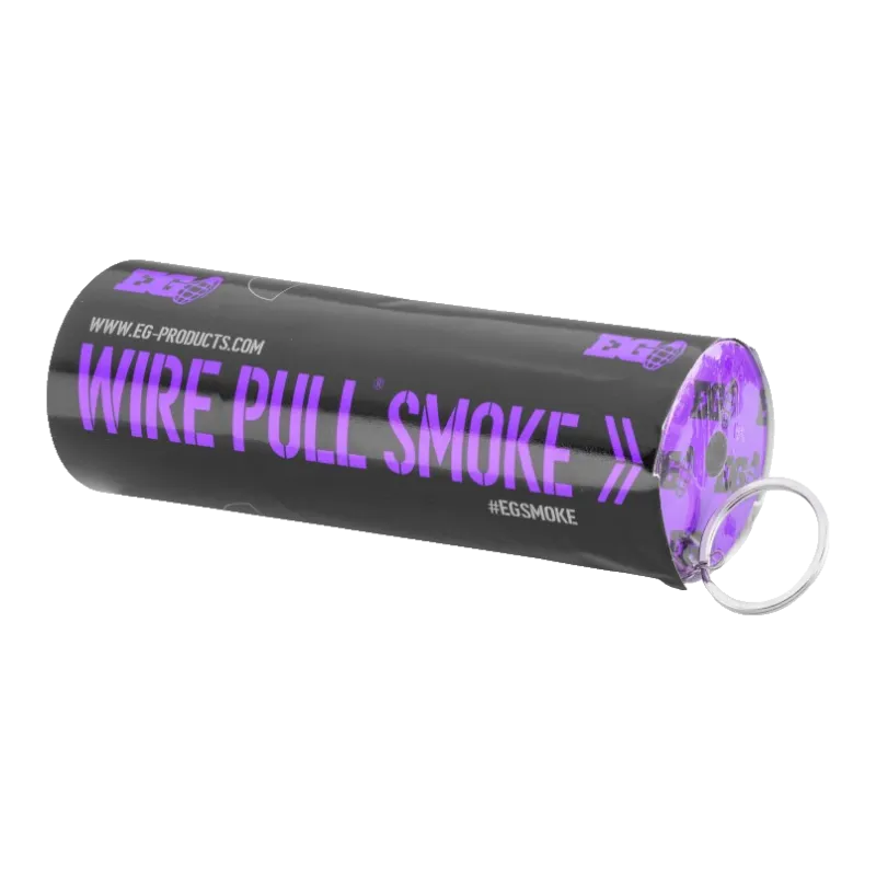 Fumigène Enola Gaye WP40 violet couché, anneau Wire Pull et sortie de fumée visibles