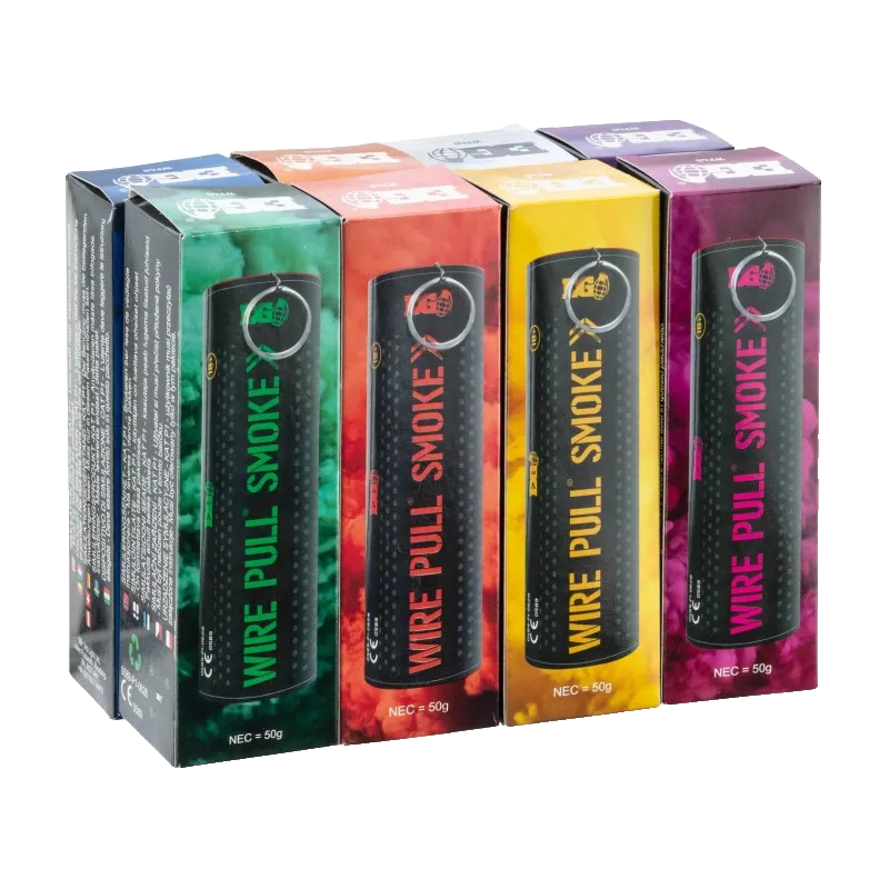 Gamme de fumigènes Enola Gaye WP40 en boîtes, dont le vert, avec mention NEC 50 g
