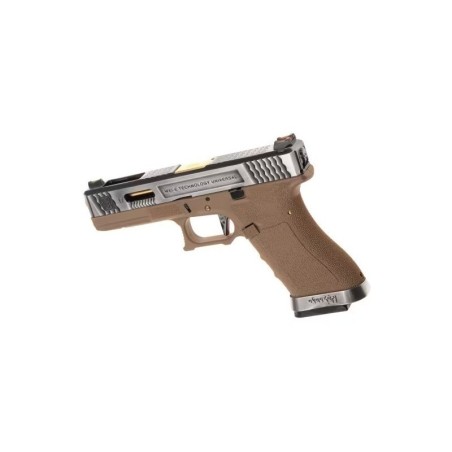WE - Pistolet GBB G-Force 17 SV Or Barrel Métal Version - Tan et Argent