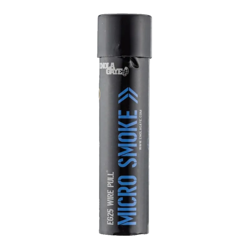 Fumigène Enola Gaye EG25 Micro Smoke bleu debout, marquage EG25 Wire Pull