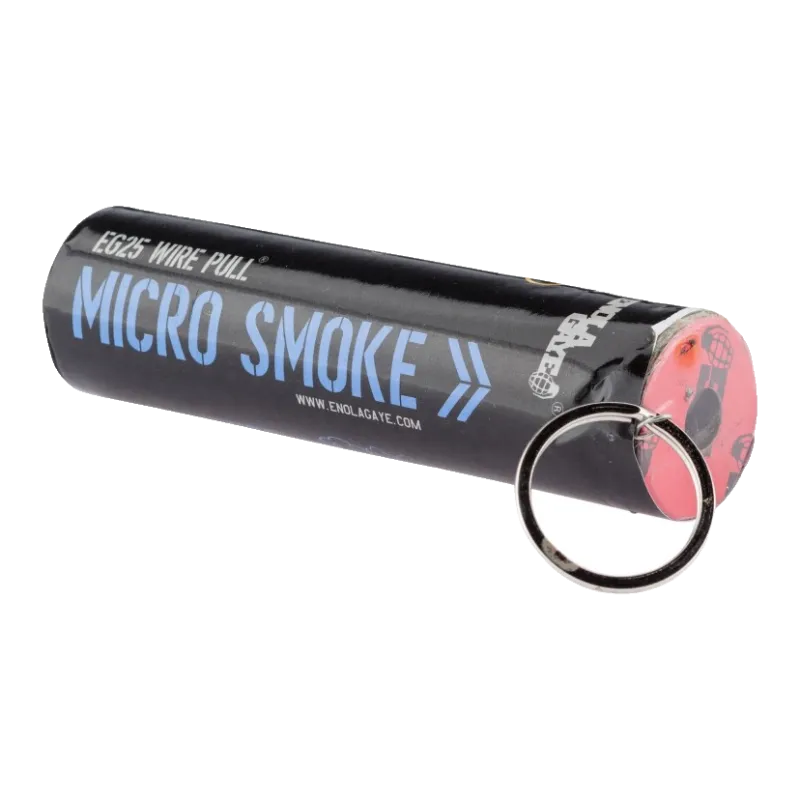 Fumigène Enola Gaye EG25 Micro Smoke bleu couché, vue côté anneau Wire Pull