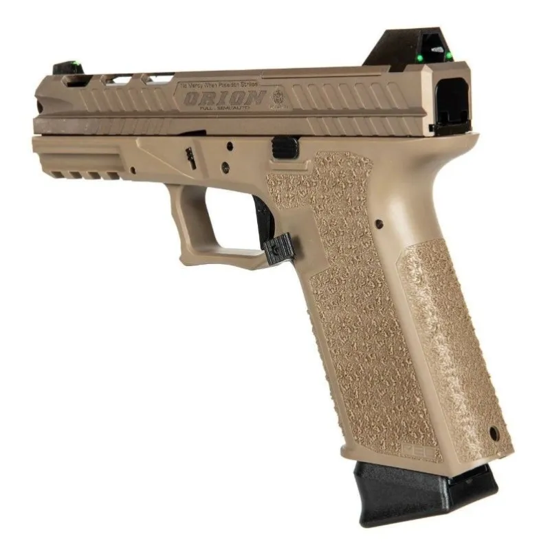 Pistolet GBB Poseidon Orion 2 Combat tan, vue de trois quarts côté gauche