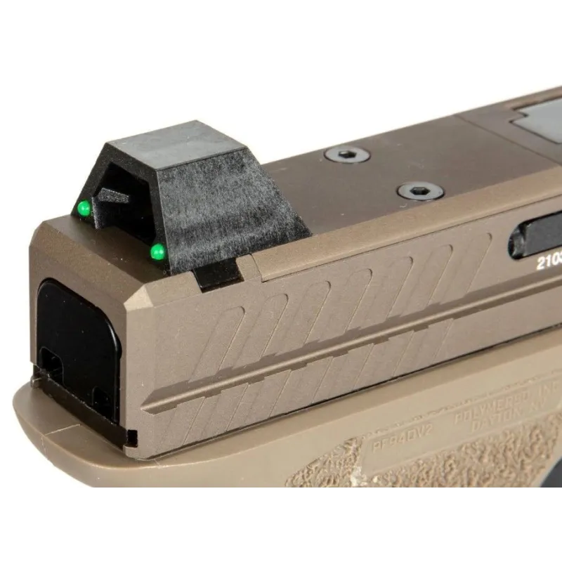 Poseidon Orion 2 Combat tan, gros plan de la hausse arrière et du marquage PF940V2
