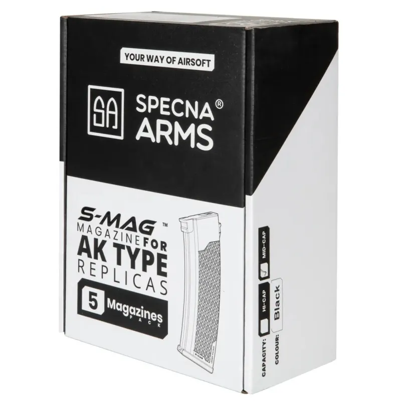 Boîte du pack de chargeurs S-Mag Specna Arms pour répliques type AK, mid-cap noir