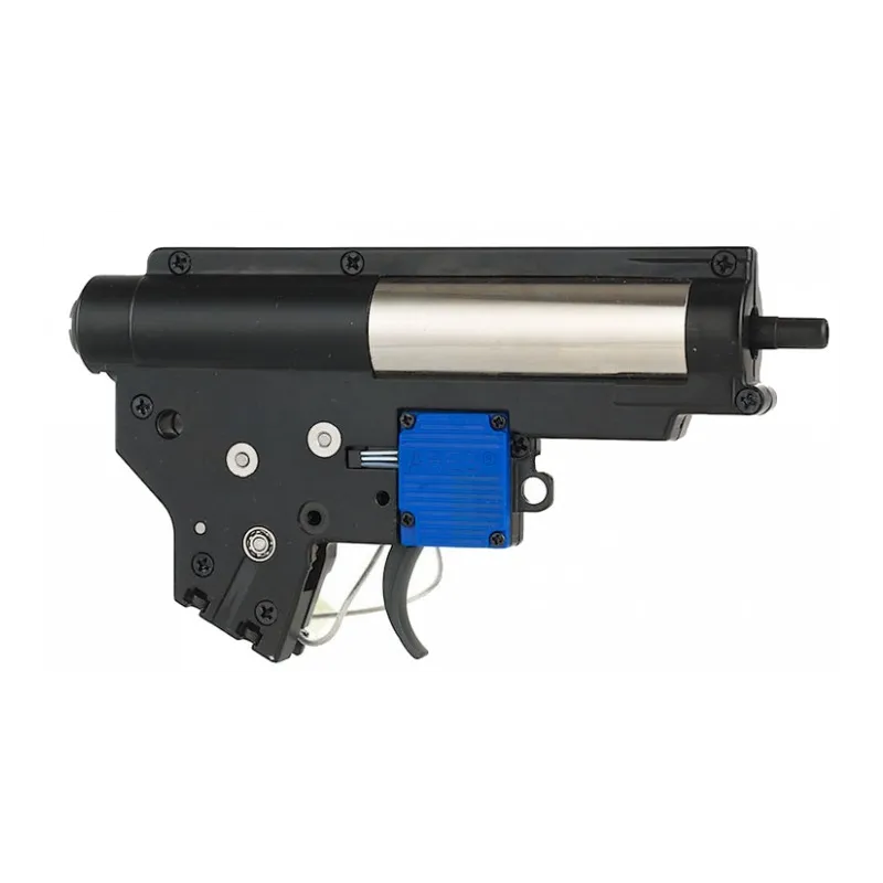 Gearbox Ares Amoeba V2 EFCS, vue de profil côté boîtier bleu